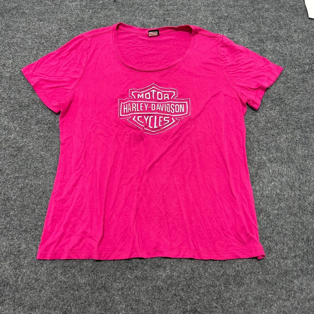 Harley-Davidson T-Shirt Womens Size 3X Pink Rayon Blend Graphic Caliente Biker
